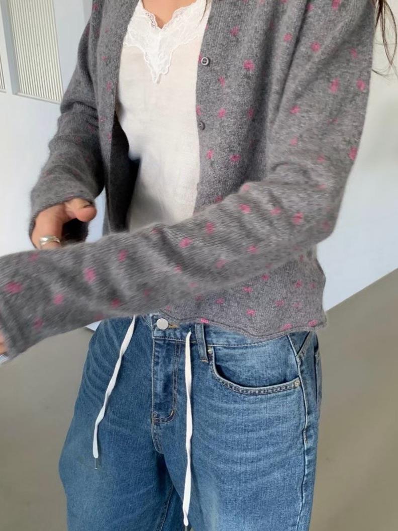 滿版小花排扣羊毛外套